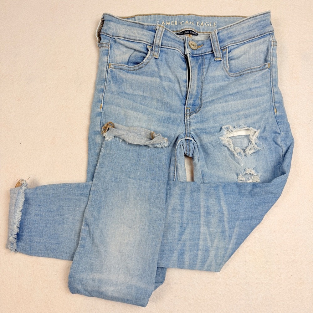 American Eagle‎ Next Level Stretch Distressed Skinny Jeans Light Wash Size 2 Reg